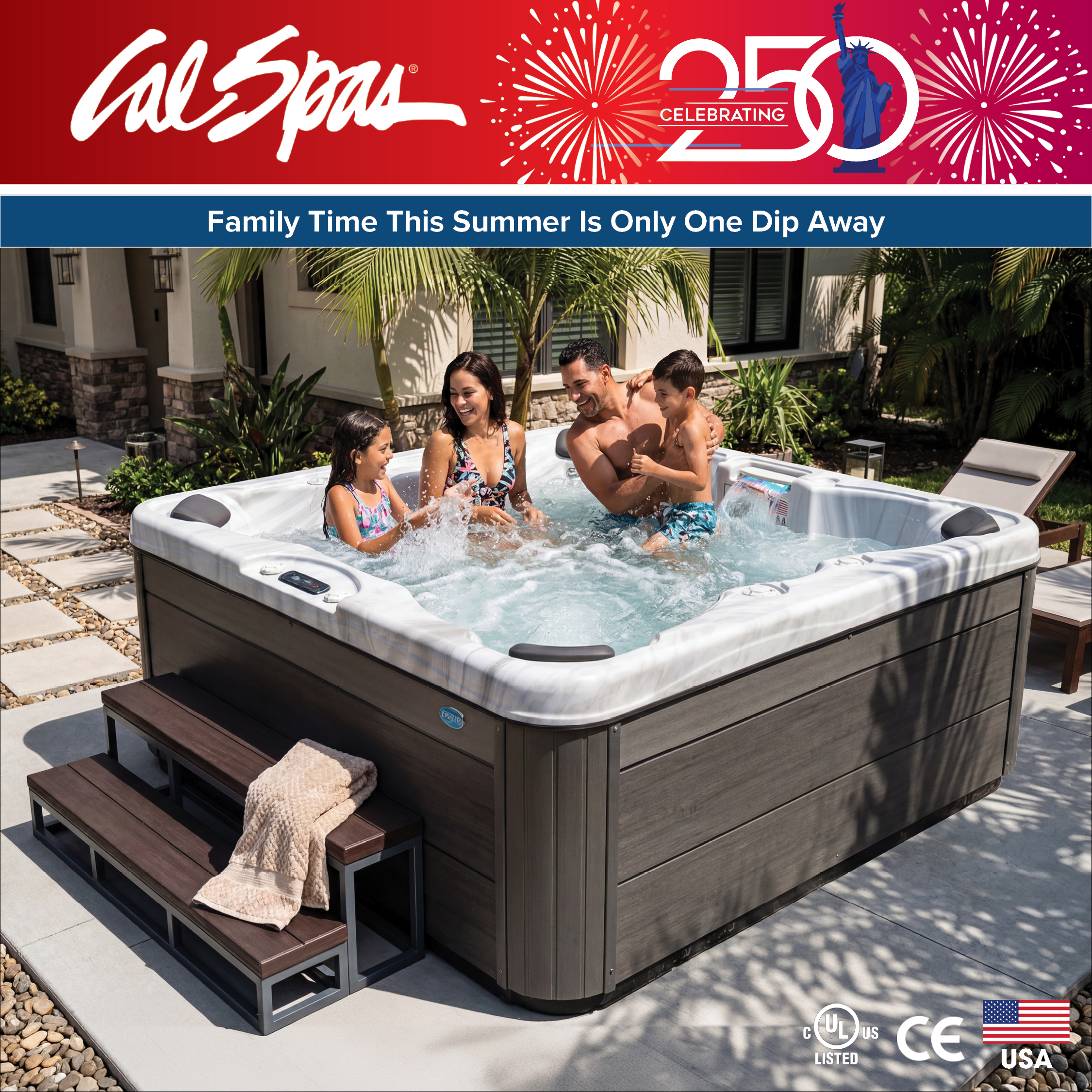 Calspas hot tub being used in a family setting - Mount Hood Village